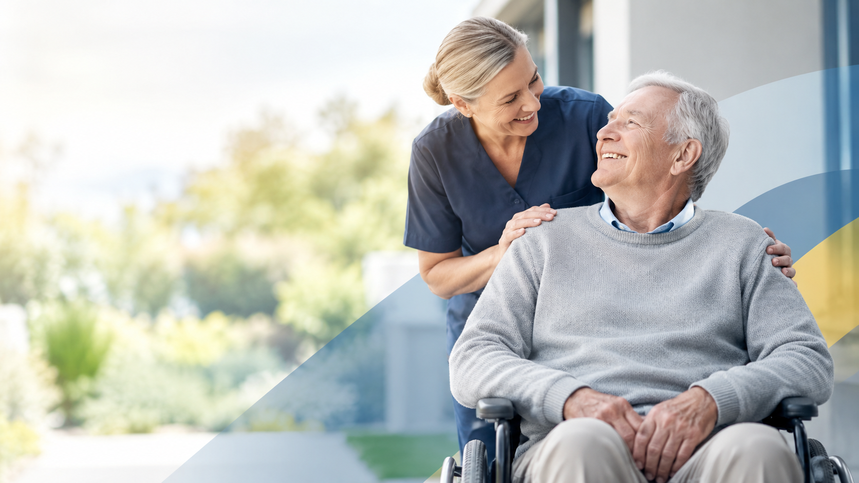 An elderly man sharing a warm moment with his caregiver
